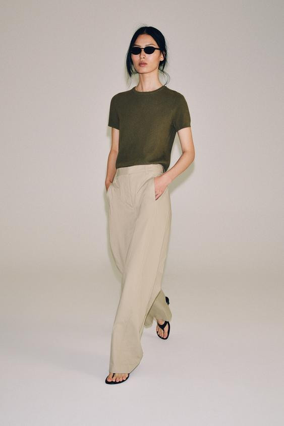 Zara - Zw Collection Poplin Trousers - Mink - Xs - Woman | Zara UK