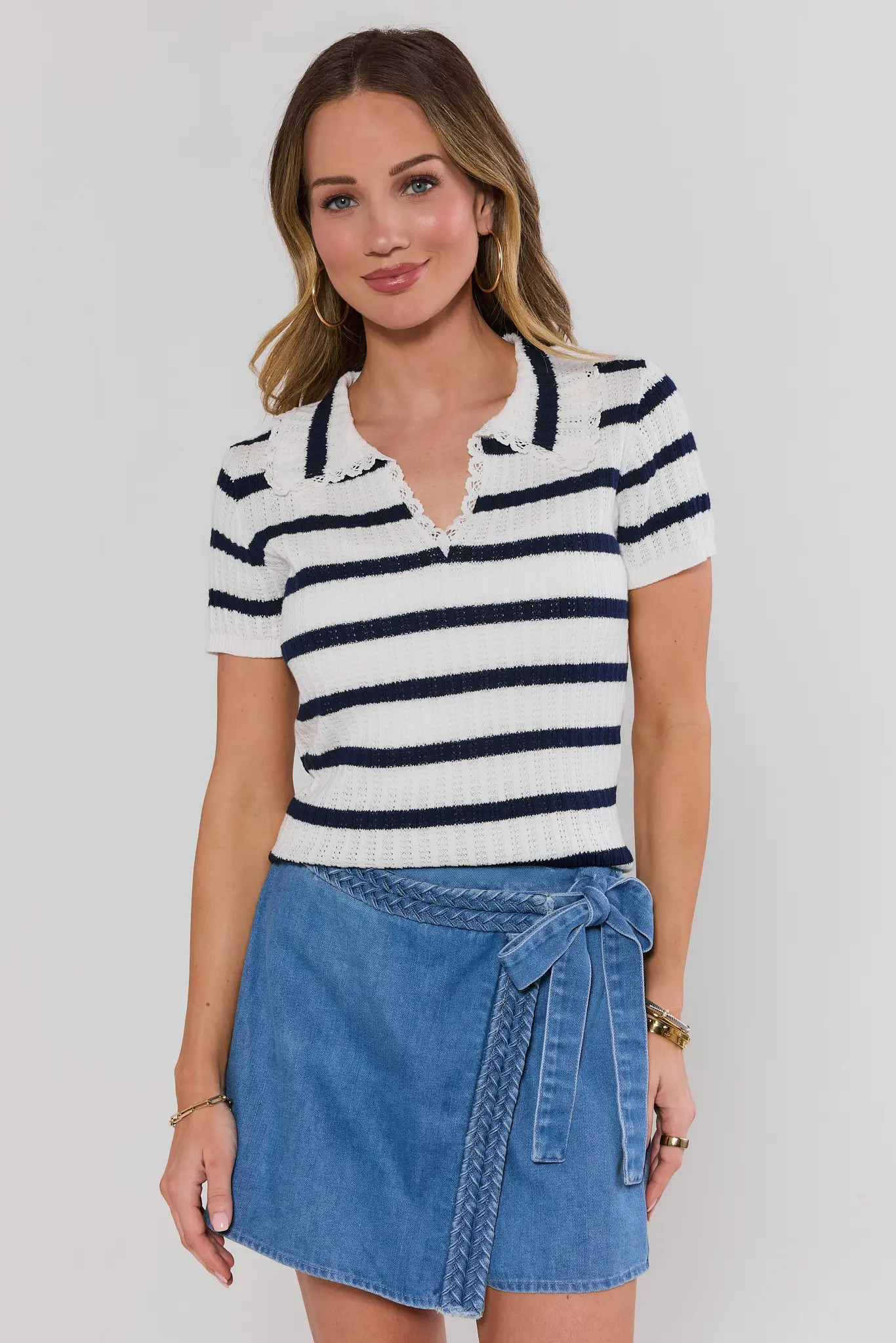 White Striped Knit Top | Avara