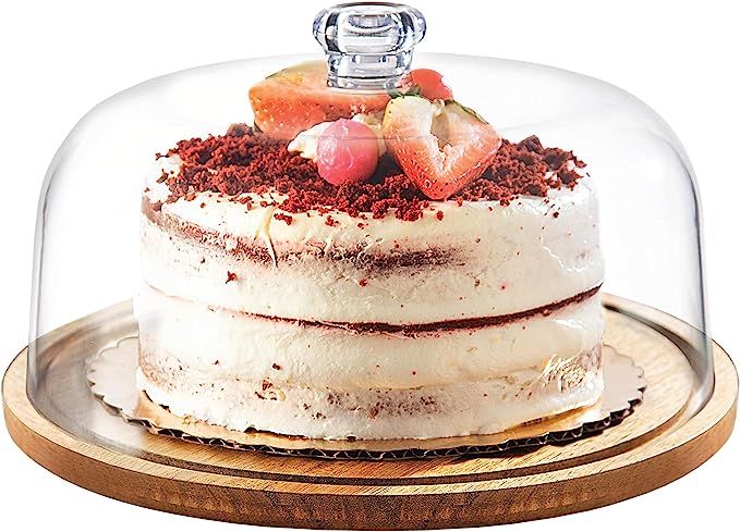 Godinger Cake Stand, Cake Platter Server with Dome, Acaciawood and Shaterproof Acrylic Lid | Amazon (US)