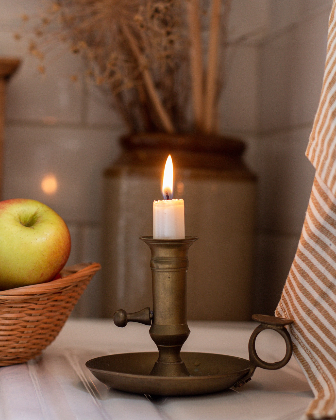 Adjustable vintage brass candleholder with handle #brasscandle #cottagedecor

#LTKhome
