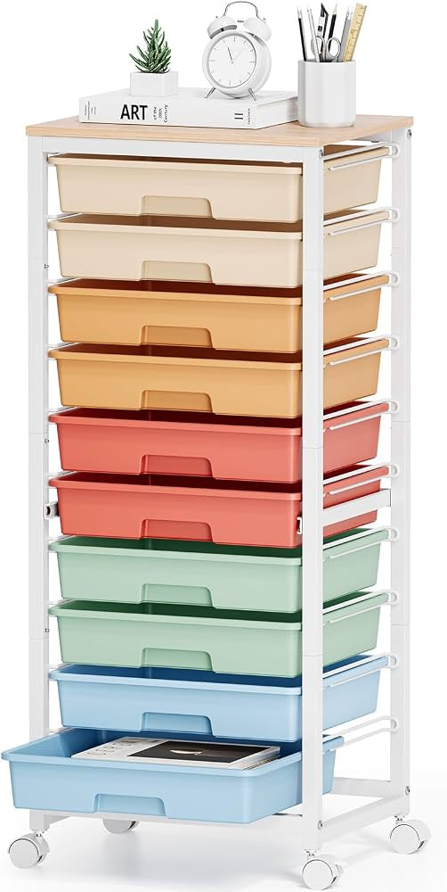 SYKIARIOL 10 Drawer Rolling Cart,Rainbow | Amazon (US)