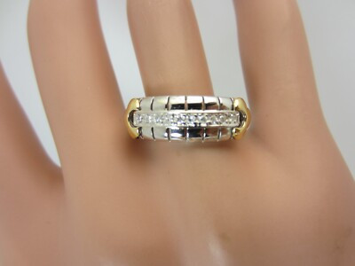 Vintage 14k White and Yellow Gold Diamond Wedding Band Ring 0.10 ct | eBay US