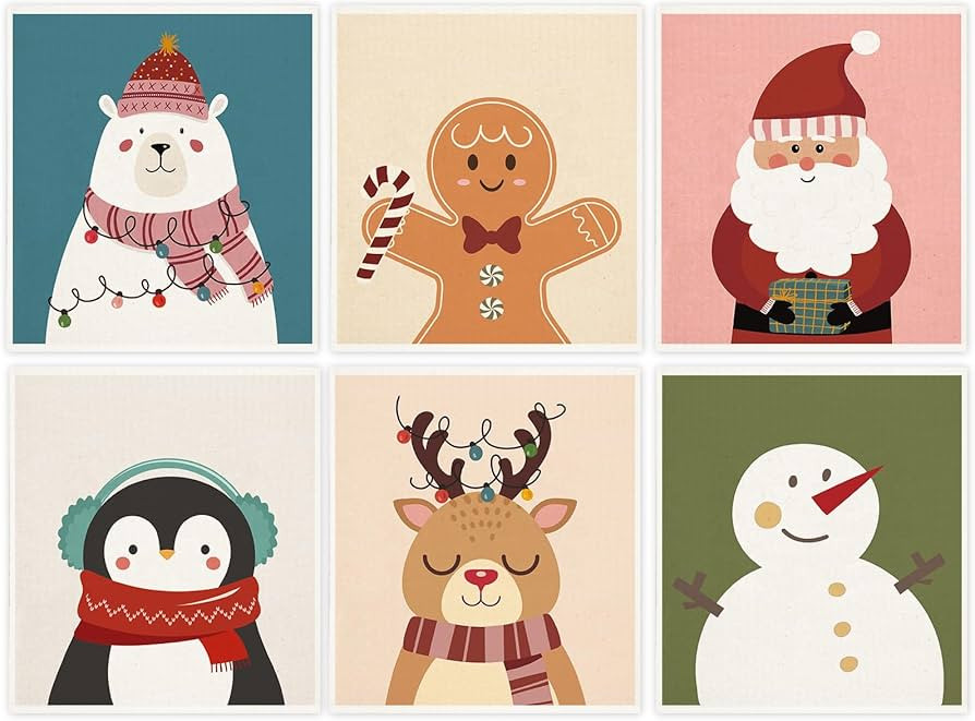 Whaline 6Pcs Christmas Swedish Dishcloths Snowman Santa Reindeer Gingerbread Man Kitchen Dish Tow... | Amazon (US)