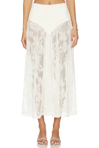 Bardot Hildie High Waisted Midi Skirt in Light Beige from Revolve.com | Revolve Clothing (Global)