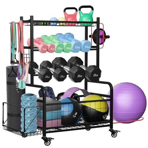 Weight Rack for Dumbbells, Dumbbell Rack Home Gym Storage Stand for Yoga Mat Kettlebells and Strength Training Fitness Equipment, Weight Holder Rack for Dumbbells with Wheels | Amazon (US)