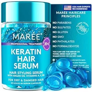 MAREE Anti-Frizz Hair Styling Oil with Keratin, Argan, Jojoba & Avocado - 30 Leave-In Capsules | Amazon (US)