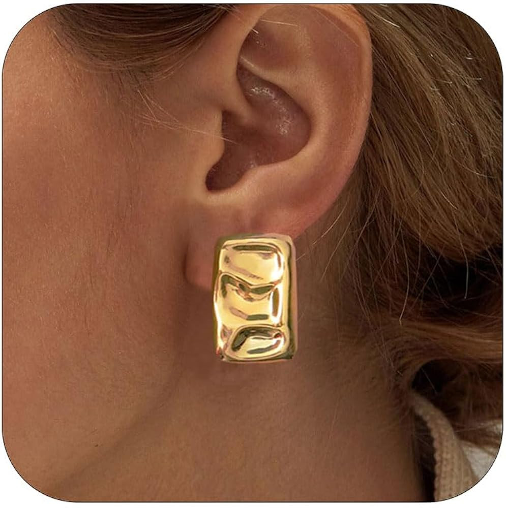 Chunky Gold Rectangle Stud Earrings For Women, Gold statement Earrings Dainty Thick Stud Earrings... | Amazon (US)