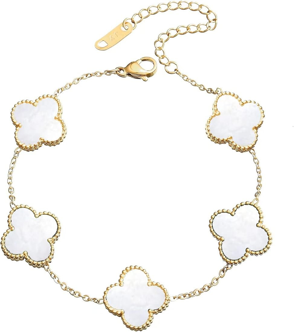 Pqqff Lucky Clover Link Bracelets for Women 18K Plated Gold Adjustable Charm Cute Fashion Simple ... | Amazon (US)