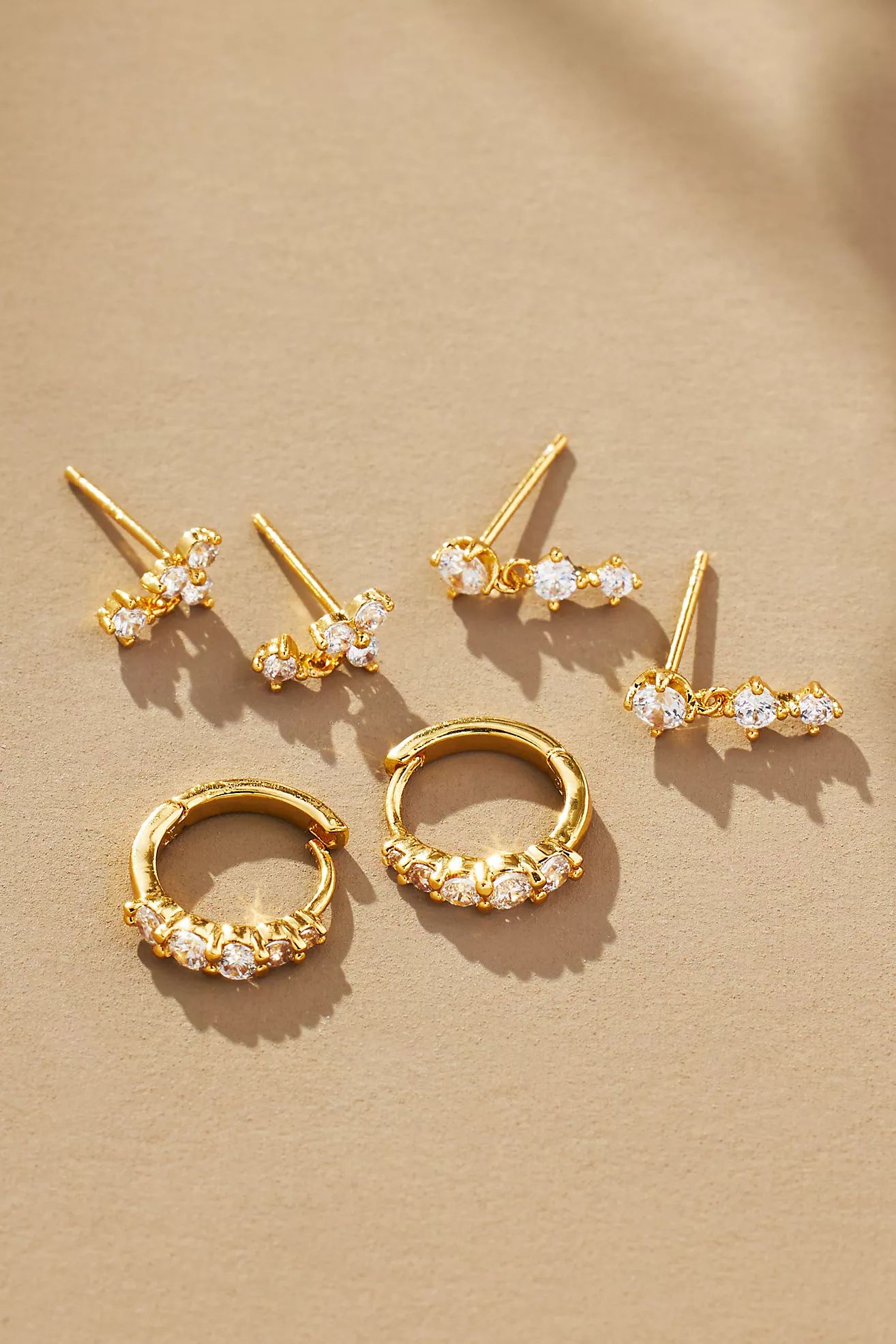 Delicate Crystal Huggie Earrings, Set of 3 | Anthropologie (US)