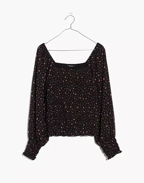 (Re)sourced Georgette Lucie Bubble-Sleeve Smocked Top in Stem Scatter | Madewell