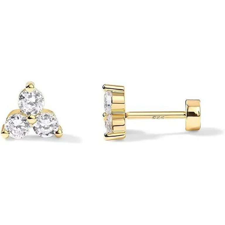 PAVOI 14K Yellow Gold Plated Solid 925 Sterling Silver Post Cubic Zirconia Flat Back Earrings for... | Walmart (US)