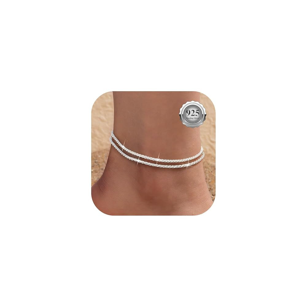 Sterling Silver Ankle Bracelets for Women,Gold Dainty Layered Waterproof Anklet for Women Adjusta... | Amazon (US)