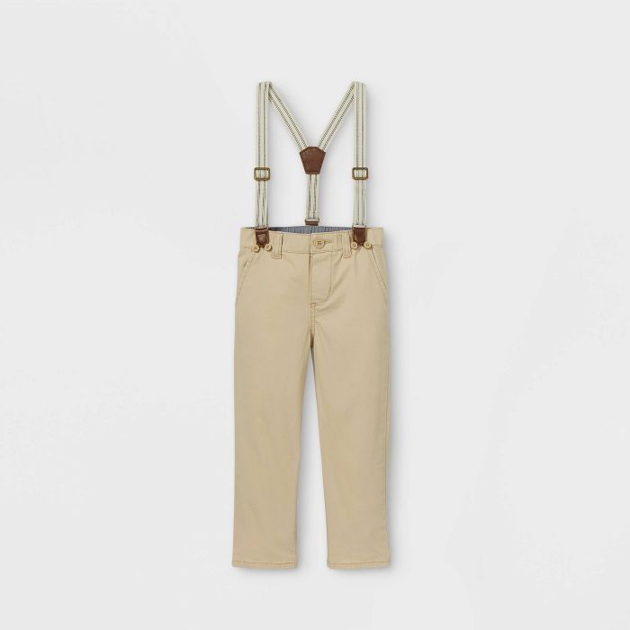 OshKosh B'gosh Toddler Boys' Woven Suspender Chino Pants - Khaki | Target
