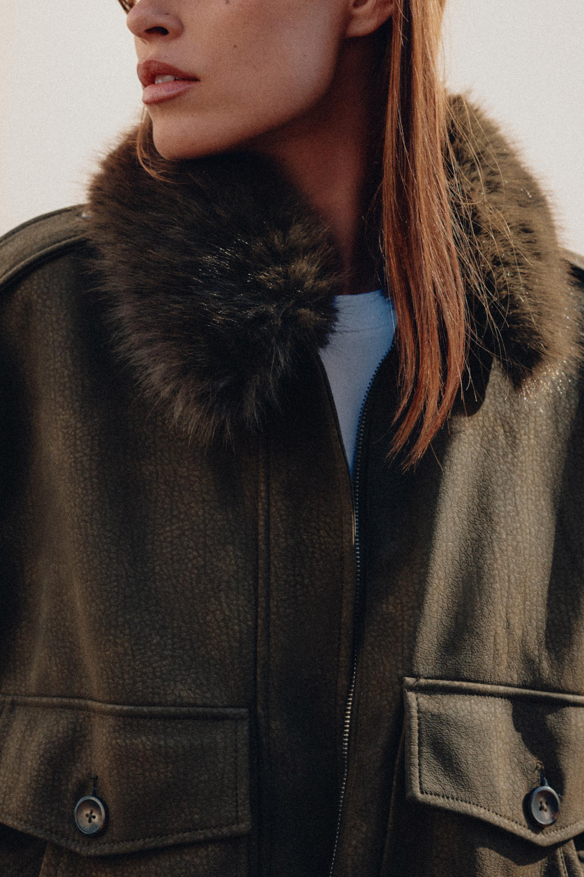 REMOVABLE COLLAR FAUX SUEDE JACKET | Zara US