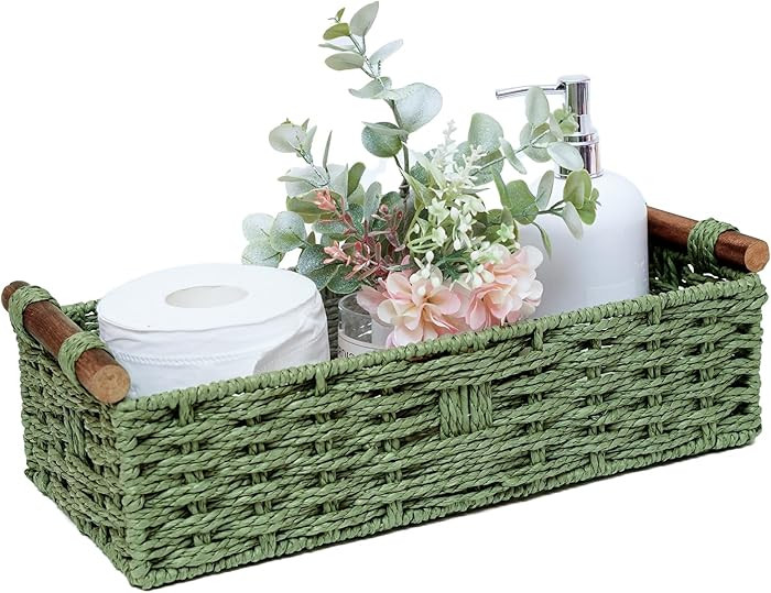 Round Paper Rope Storage Basket Wicker Baskets for Organizing with Handle Decorative Storage Bins... | Amazon (US)
