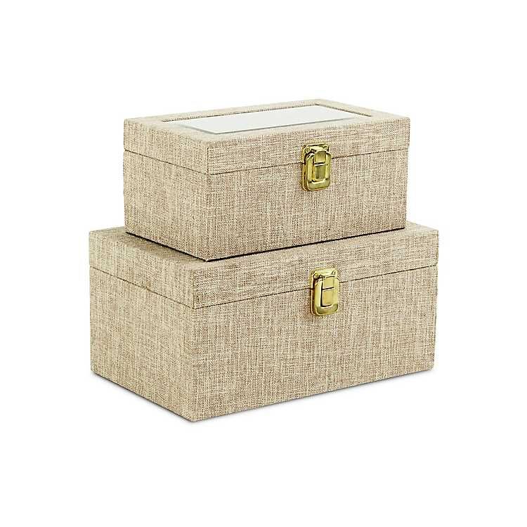 New! Heathered Beige Linen Boxes, Set of 2 | Kirkland's Home