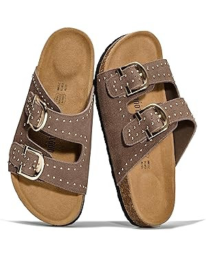 Project Cloud 100% Genuine Leather Flat Sandals For Women 2026 Cork Footbed Womens Sandals with M... | Amazon (US)