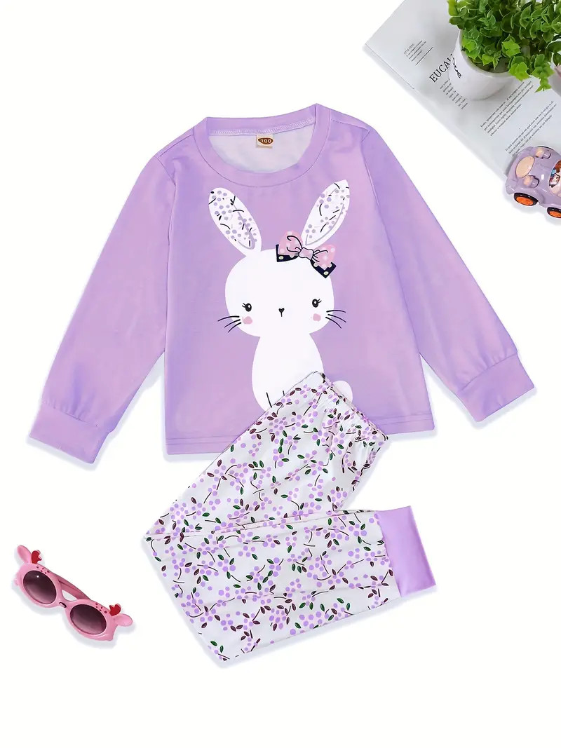 Kids Casual Suit Girls Cute Rabbit Graphic Long Sleeve Top - Temu | Temu Affiliate Program