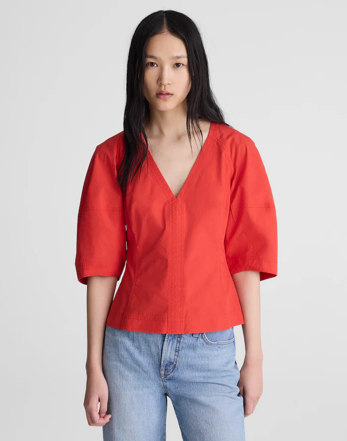 Sculptural V-Neck Top in Poplin | Madewell