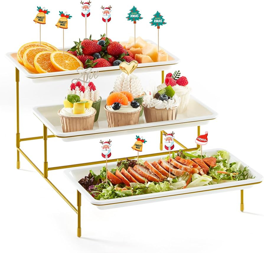 Lifewit 3 Tier Plastic Serving Tray for Party Supplies, 12" x 6.5" Platters for Serving Food, Whi... | Amazon (US)
