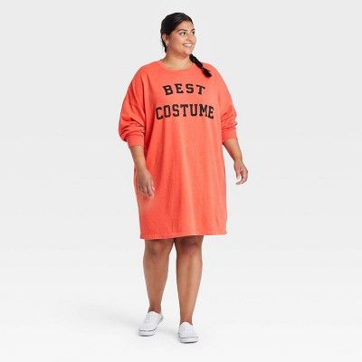 Women's Best Costume Long Sleeve Graphic Sweatshirt Dress - Orange | Target