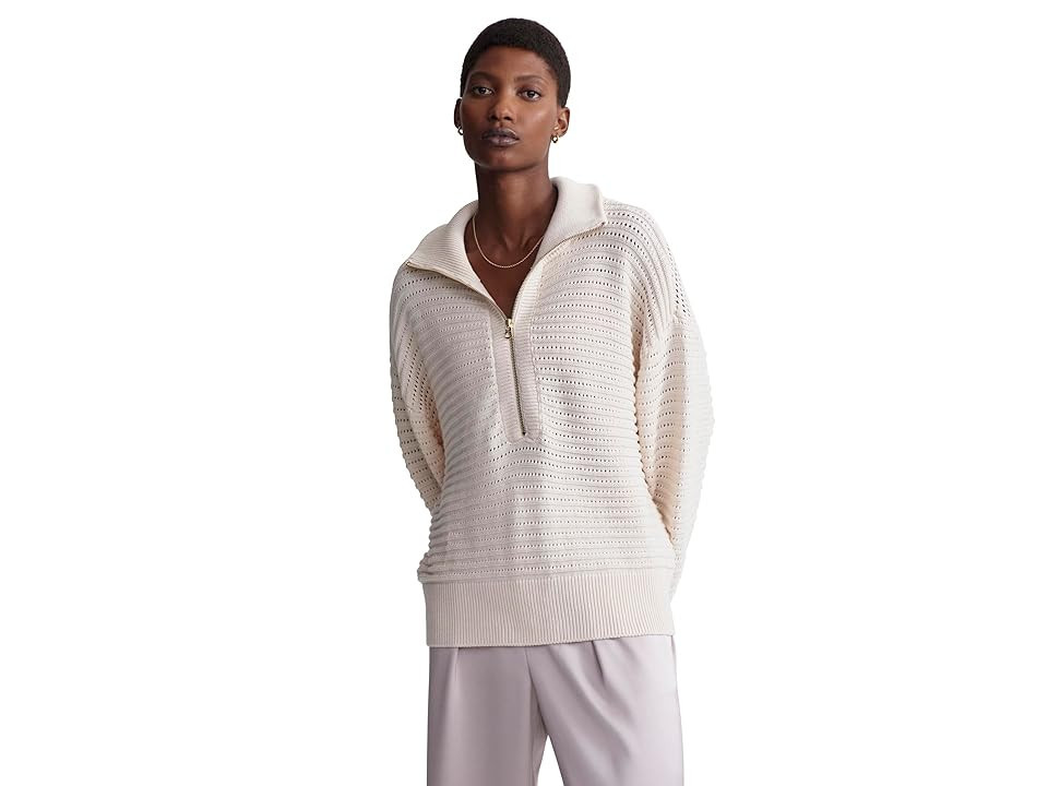Varley Tara Pointelle 1/2 Zip Women's Sweater Whitecap/Grey : LG | Zappos