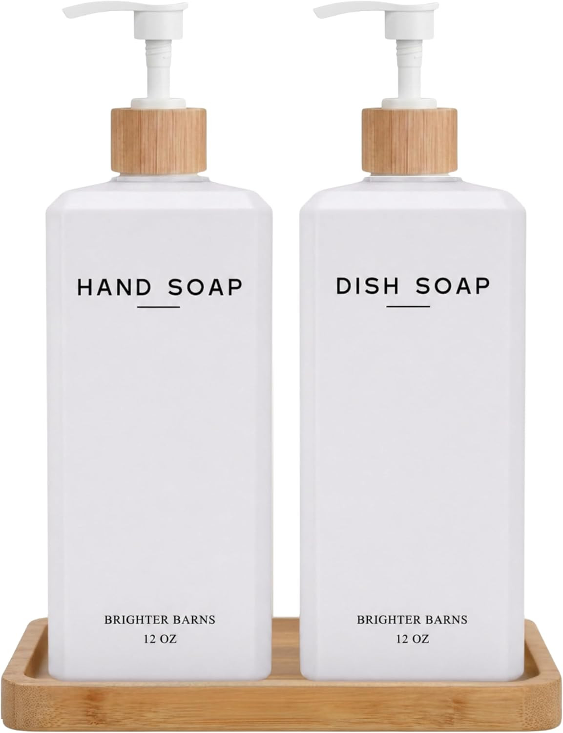 White Glass Hand and Dish Soap Dispenser Set by Brighter Barns - 12oz Kitchen Soap Dispensers with Tray - Glass Bottle for Kitchen Sink - Minimalist Kitchen Decor for Restaurant, Hotel, Gifts (White) | Amazon (US)