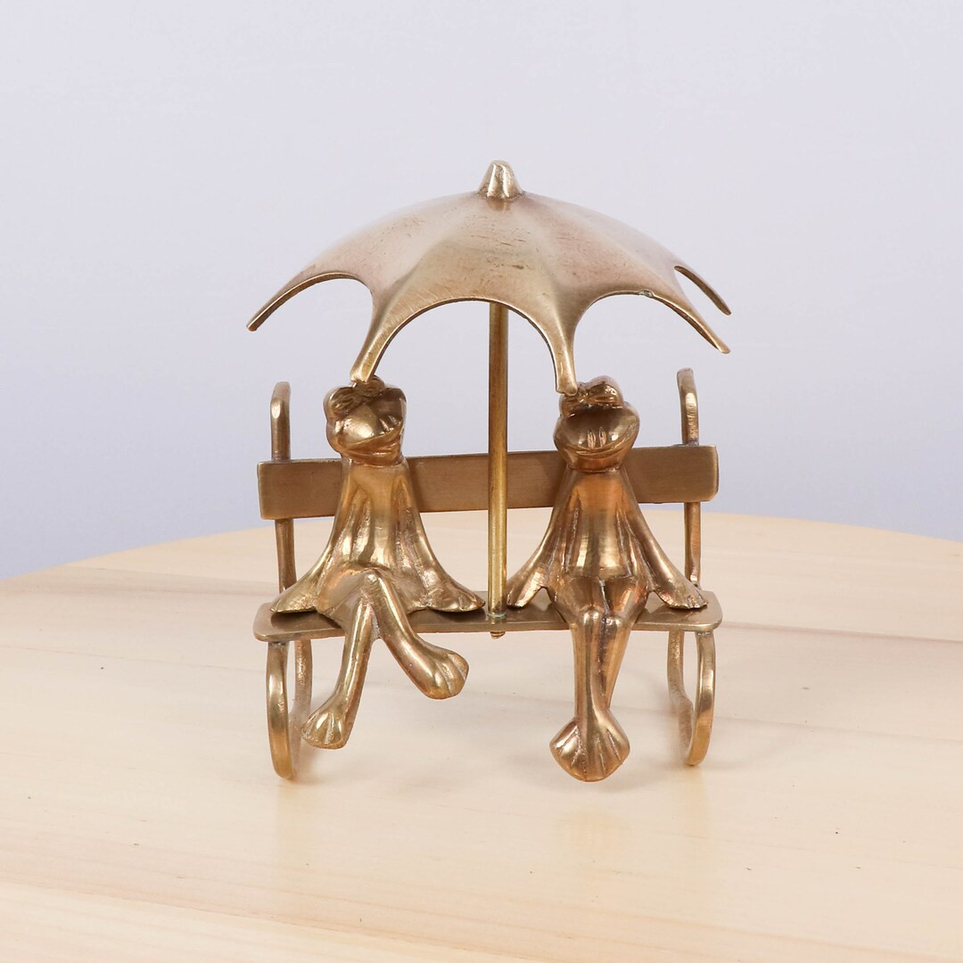 Happy Frogs in Love Statue Vintage Solid Brass Sitting Toad With His Girlfriend Under an Umbrella... | Etsy (US)