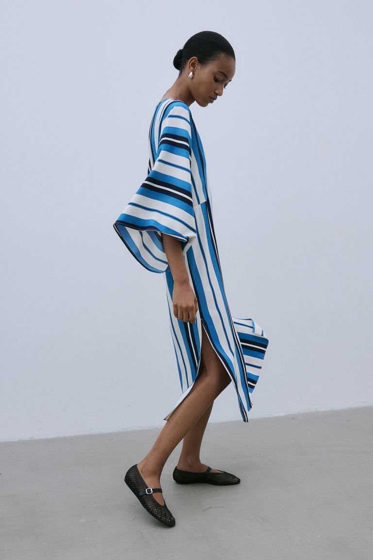 V-neck Kaftan Dress - Cream/blue striped - Ladies | H&M US | H&M (US + CA)