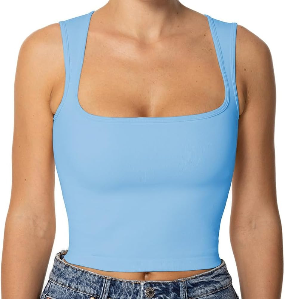Sunzel Women's Sexy Sleeveless Crop Top Seamless Square Neck Trendy Tank Top Casual Yoga Workout ... | Amazon (CA)