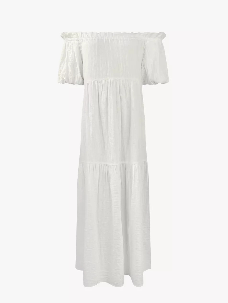 Bardot-neck tiered-hem cotton maxi dress | Selfridges