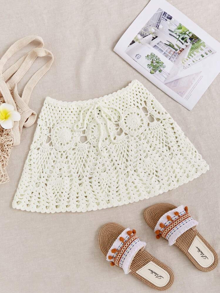 SHEIN WYWH Women's Monochrome Hollow Out Knit Sweater Skirt | SHEIN