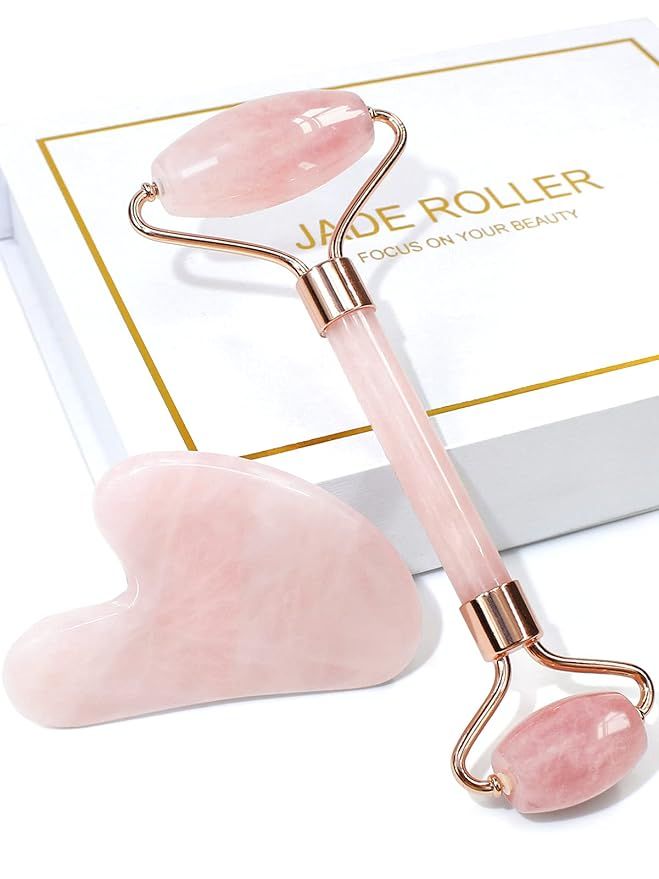 Jade Roller & Gua Sha, Face Roller, Facial Beauty Roller Skin Care Tools, BAIMEI Rose Quartz Mass... | Amazon (US)