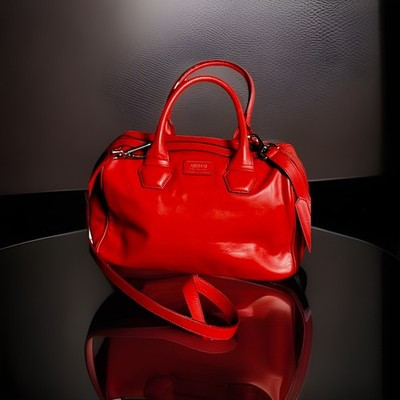 Armani Collezioni Red Satchel Top Handle Silver Hardware Zip Closure | eBay US