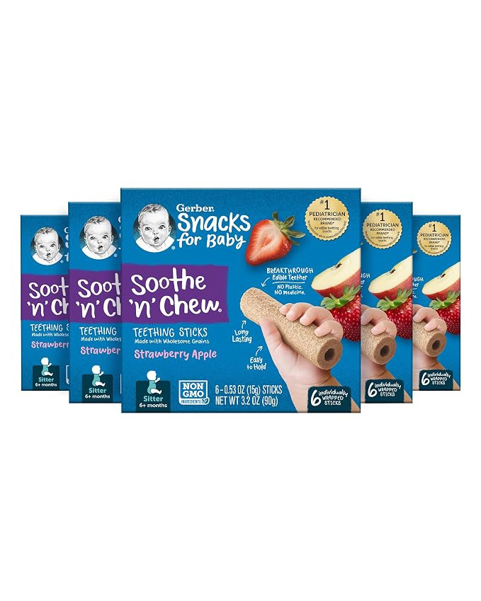 Gerber Soothe N Chew Strawberry Apple Teething Sticks, 5 Boxes of 6 Individually Wrapped Teethers... | Amazon (US)