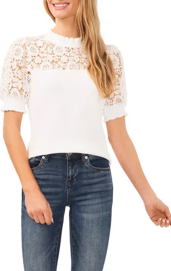CeCe Lace Detail Cotton Sweater | Nordstrom | Nordstrom