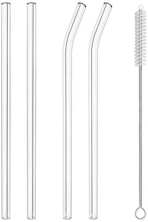Hiware Reusable Glass Straws Set, 4-piece Drinking Staws with Cleaning Brush, 10" x 10 mm, Dishwa... | Amazon (US)