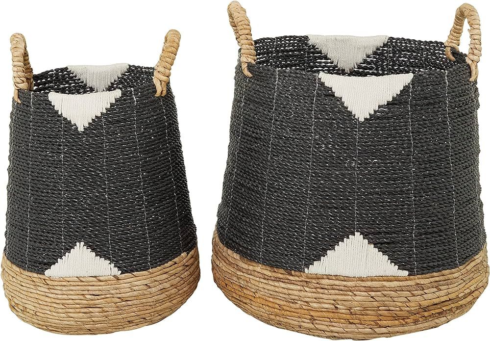 CosmoLiving by Cosmopolitan Banana Leaf Handmade Triangle Details Storage Basket with Handles, Se... | Amazon (US)