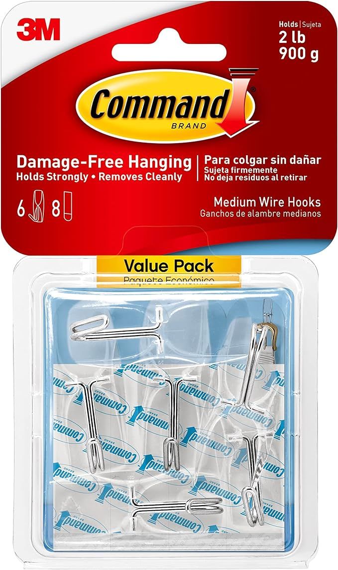 Command Medium Wire Toggle Hook Value Pack, Clear, 6-Hooks, Organize Damage-Free | Amazon (US)