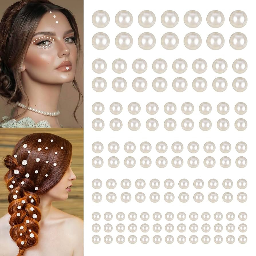 2744 Pcs Hair Pearls Stick On, Self Adhesive Pearl Stickers, Pearl Stickers for Crafts, Stick On ... | Amazon (US)