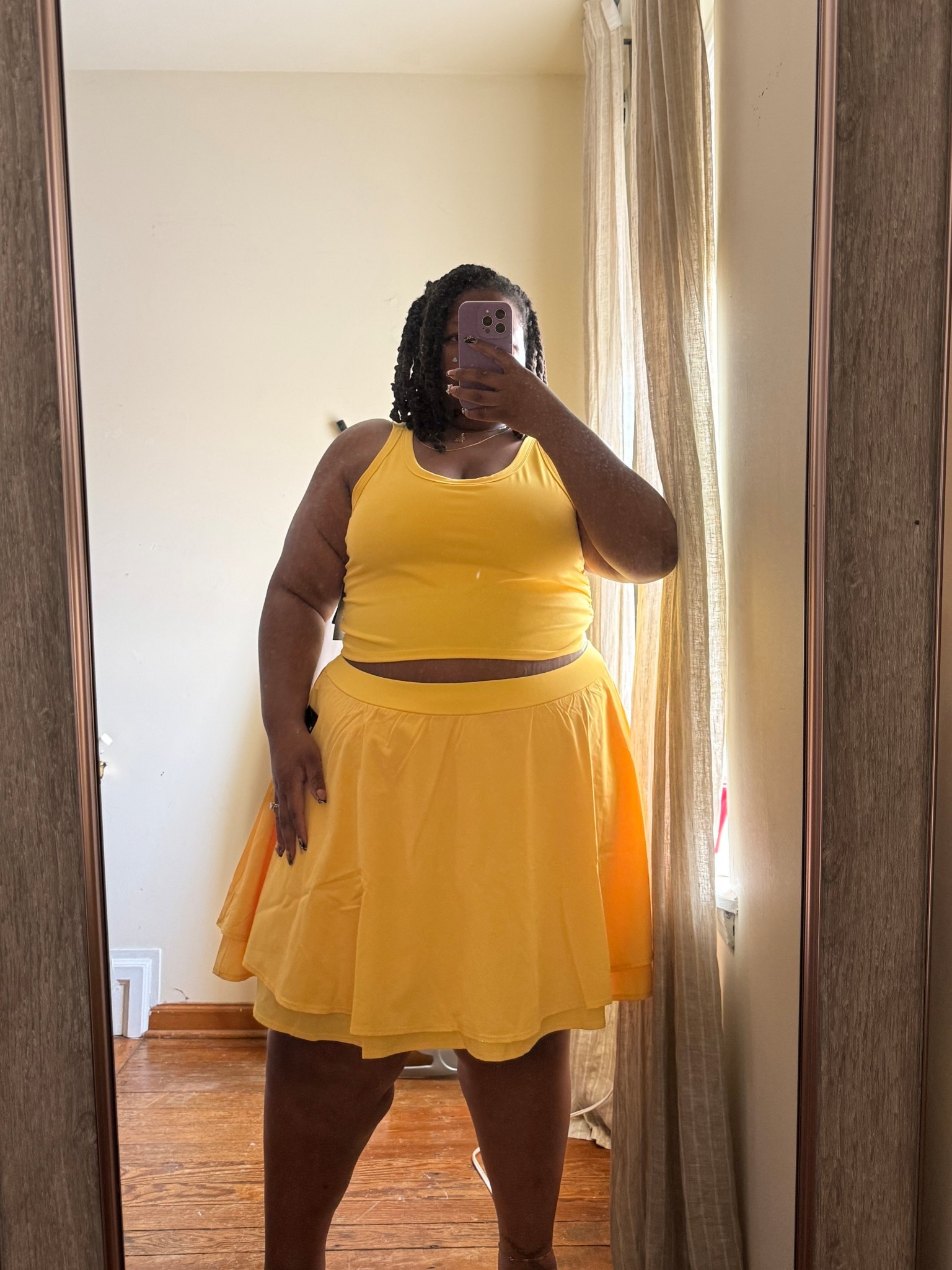 I love the vibrant color. I love the material and I love the design. I did size up in the skirt because I have thicker thighs and a larger derriere.  When I tried on my original size the shorts fit more compressed causing them to stay farther down than the skirt. 

I love that the sports bra is a bra, but also a cropped tank. This design allows me to wear this outside of the house comfortably without feeling like I just have on a bra. 

I will 10/10 recommend! I look forward to wearing this cute outfit that can go from the gym, to shopping, to brunch! 

#LTKSummerEdit #LTKActive #LTKPlusSize