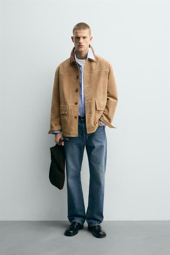 MATCHING COLLAR SUEDE LEATHER JACKET | Zara US