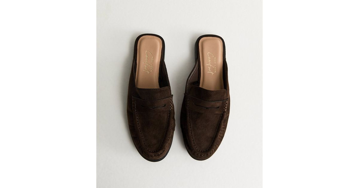 Mid Brown Faux Suede Open Back Mule Loafers | New Look | New Look (UK)