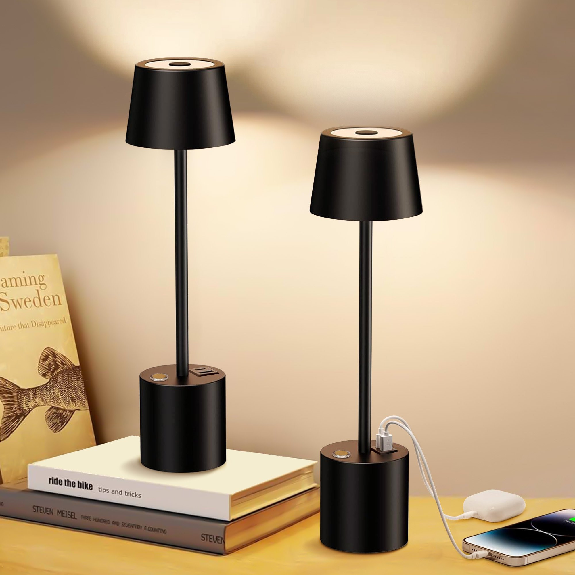 Cordless LED Table Lamp Set of 2, Portable Rechargeable Desk Lamp, Battery Operated Light with US... | Walmart (US)