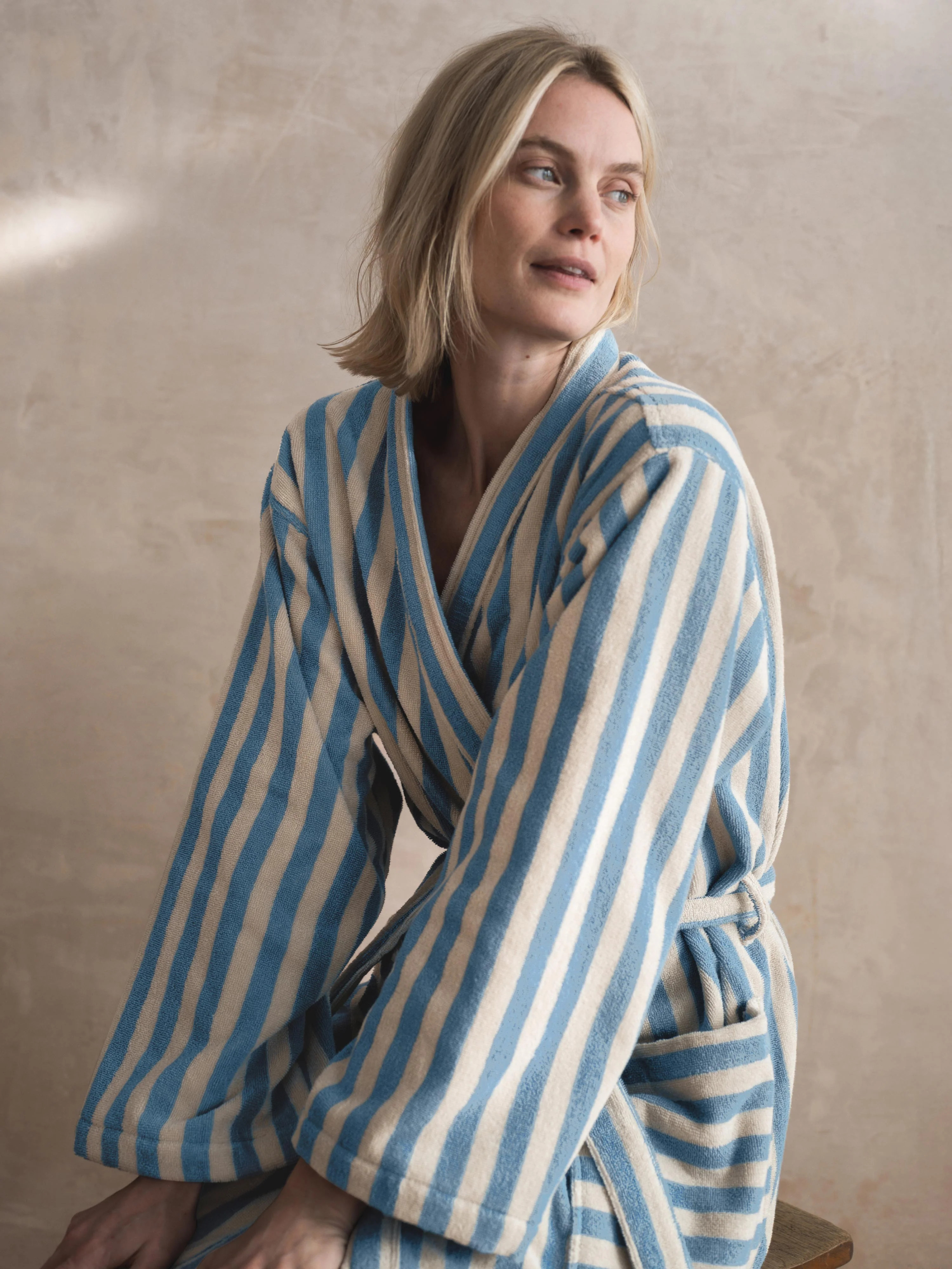 Coastal Blue Pembroke Stripe Cotton Robe | Piglet