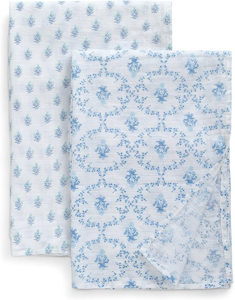 100% Cotton Muslin Baby Receiving Blankets for Girls and Boys – 47x47 Inches (Pack of 2), Blue ... | Amazon (US)