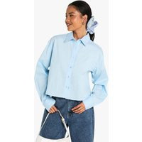 Womens Boohoo Basics Cropped Shirt - Blue - 2 | boohoo (US & Canada)
