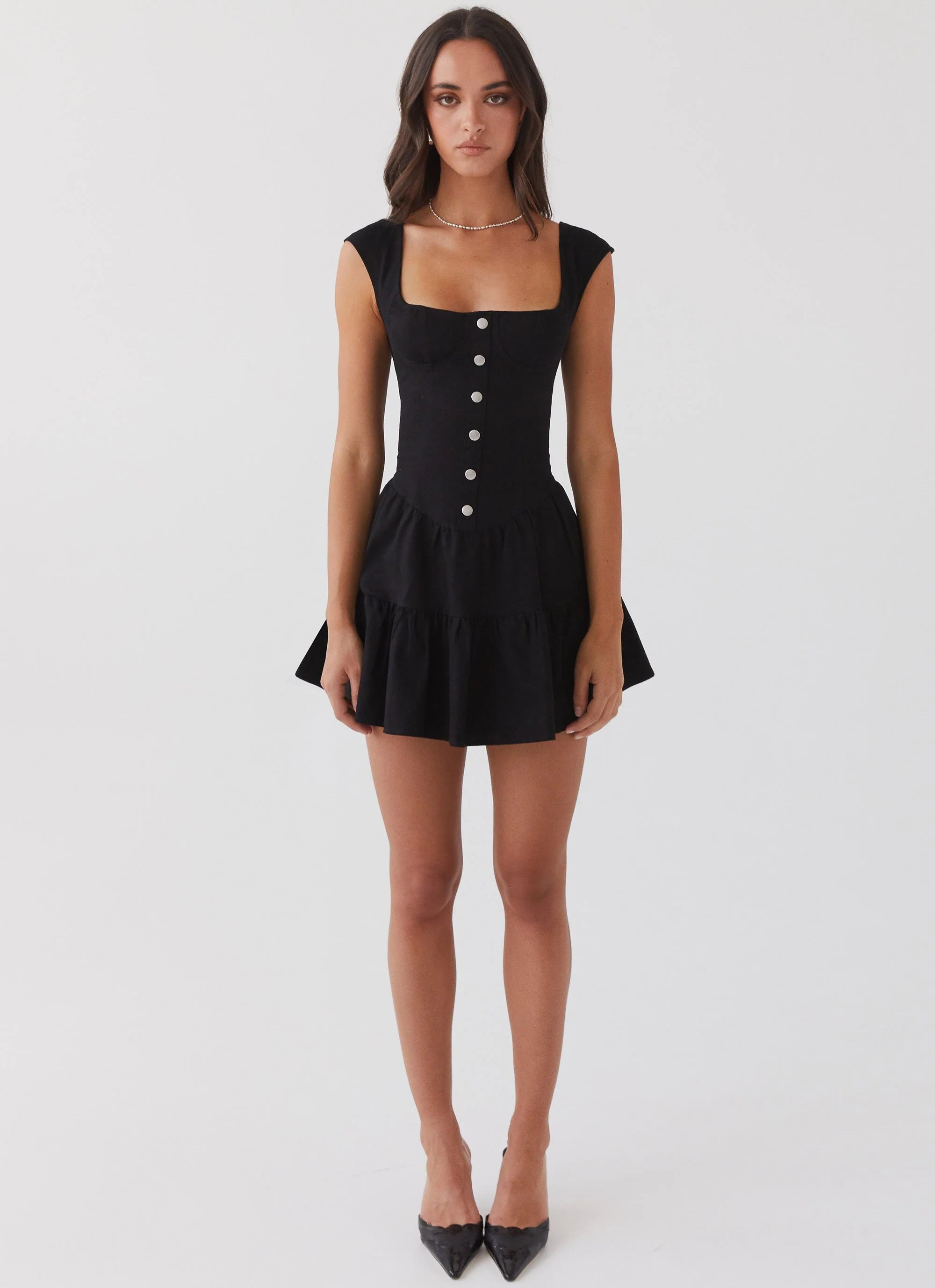 Isabella Denim Bustier Dress - Black | Peppermayo (Global)