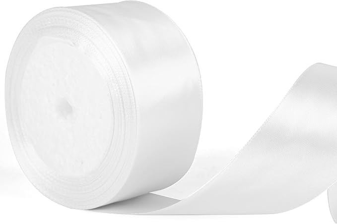 22m x 40mm Wide White Ribbon Thick Wedding Car Ribbon, 1.5 inch Thick White Satin Ribbon for Gift... | Amazon (UK)