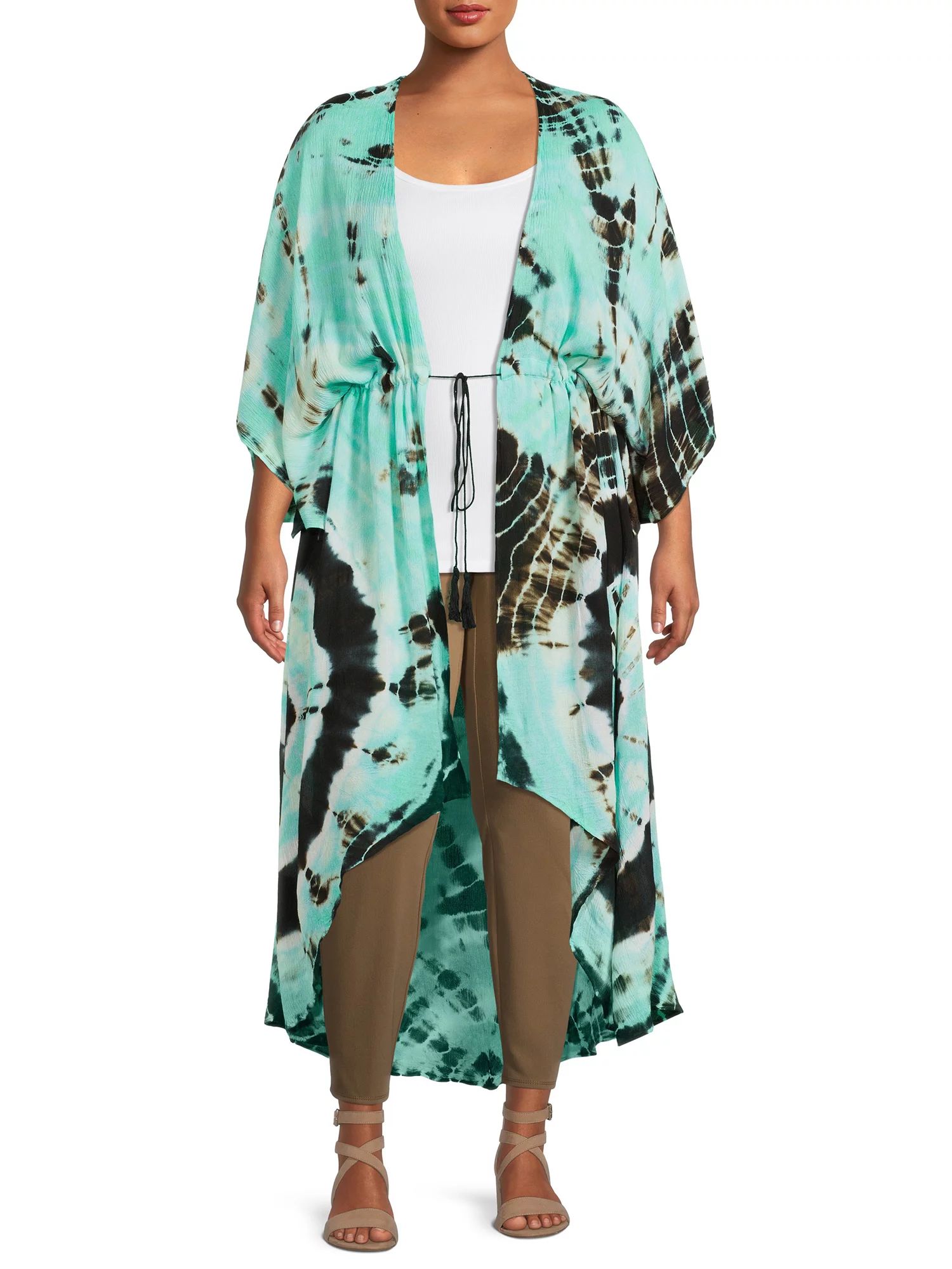 Romantic Gypsy Women's Plus Size Tie Front Tie-Dye Kimono | Walmart (US)